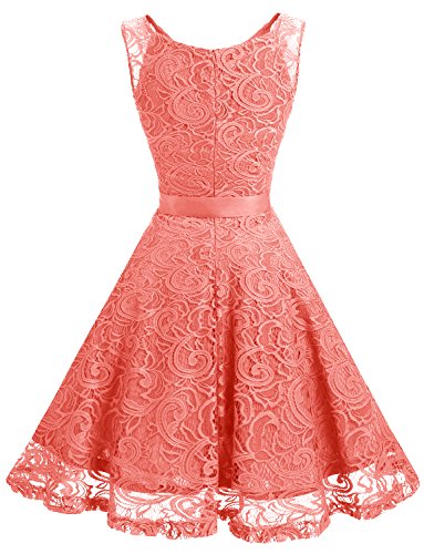 Dressystar 0010 Women Floral Lace Bridesmaid Party Dress Short Prom Dress V Neck Coral M #TOP3