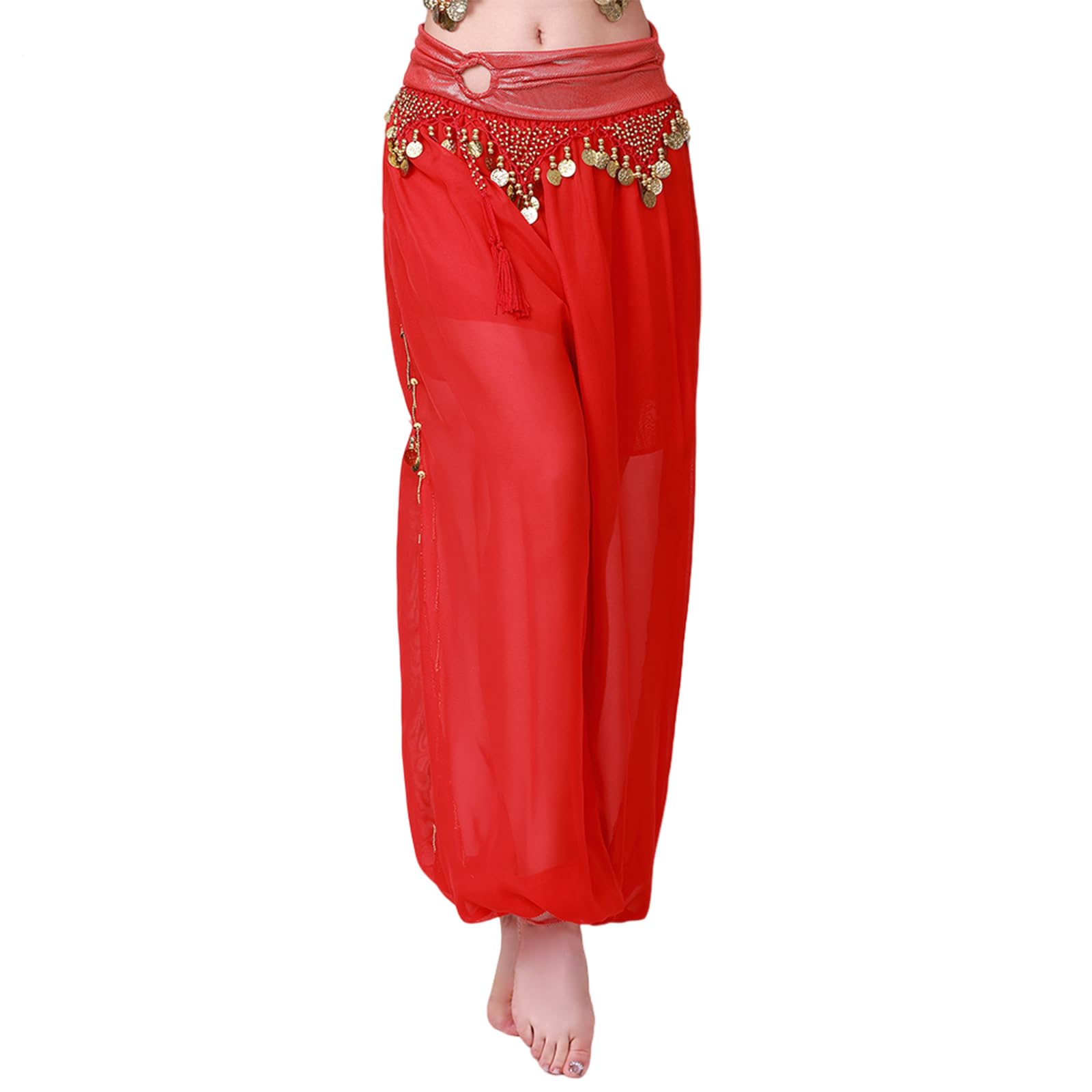 Disfraz de danza del vientre para mujer, pantalones con lentejuelas divididas para escenario y Halloween, pantalones harenes de danza del vientre