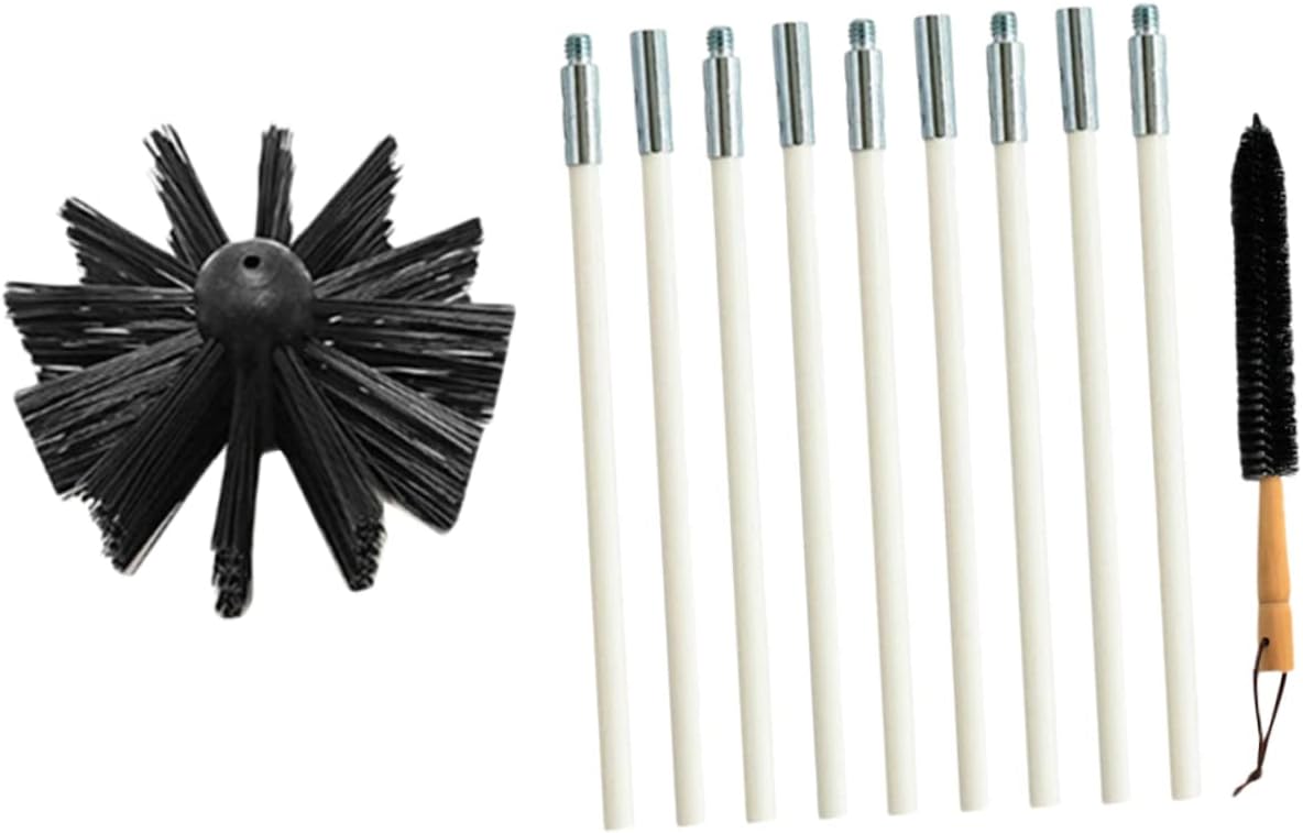1 Set Chimney Cleaning Nylon Brush with Long Flexible Handle Rods and Brush Head for Efficient Fireplace and Dryer Vent Cleaning