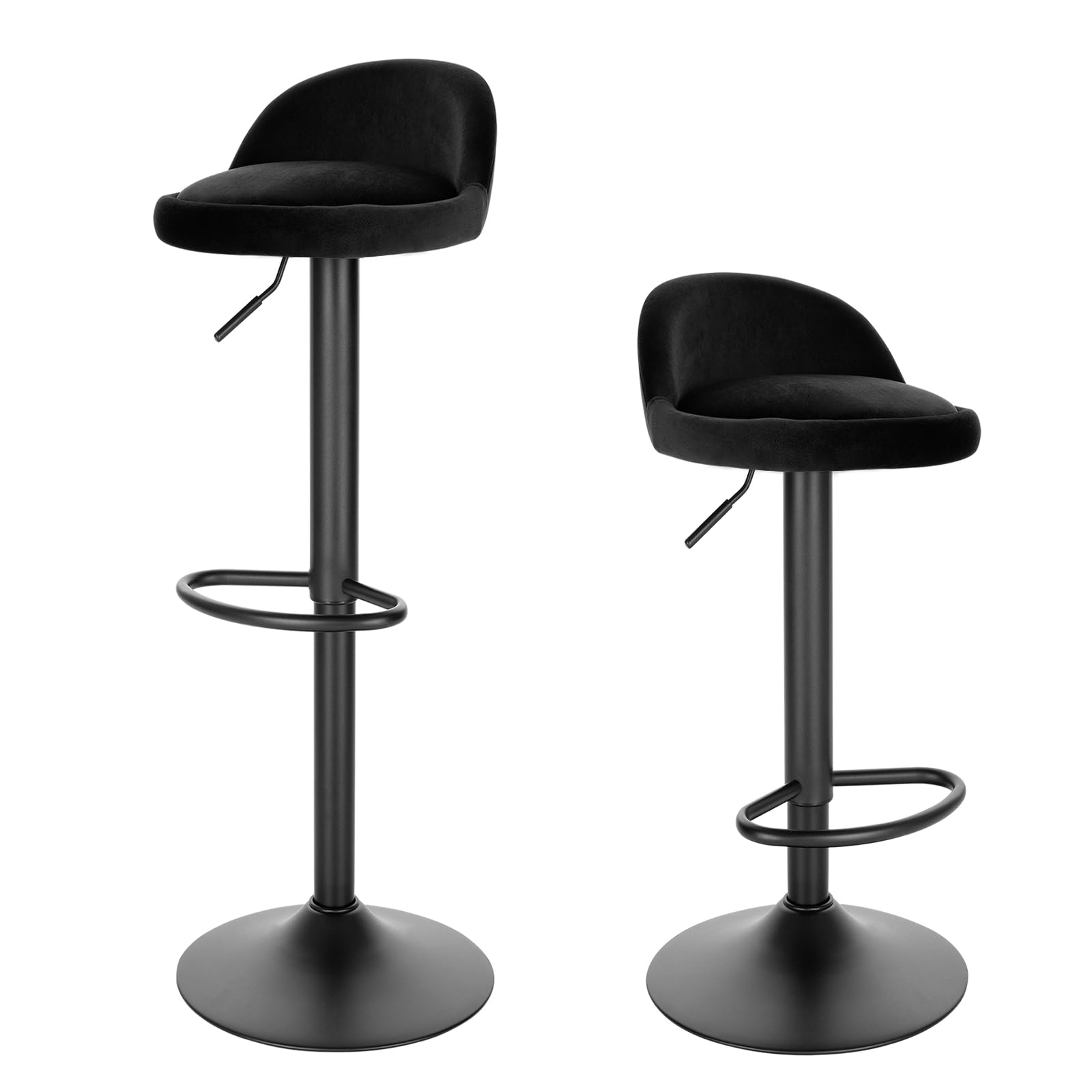 Lestarain Bar Stools Set of 2, Adjustable & Swivel Breakfast Kitchen Counter Pub Stools, Black Soft Velvet Barstool Chairs, with Back & Footrest