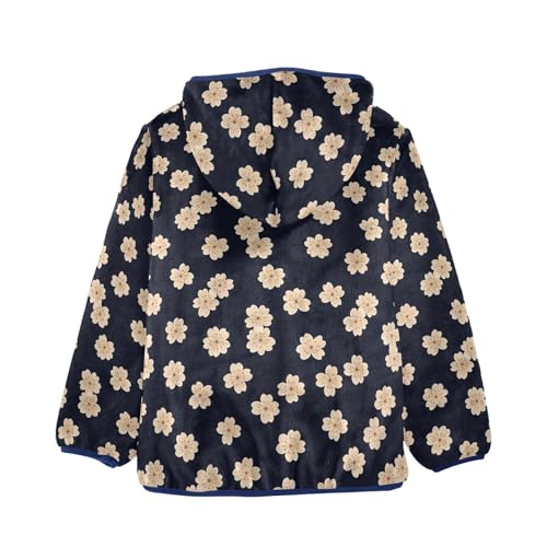 CHIFIGNO Beige Flowers Navy Blue Kids Zip up Jacket Light Soft Fleece Outerwear Jackets 3T2