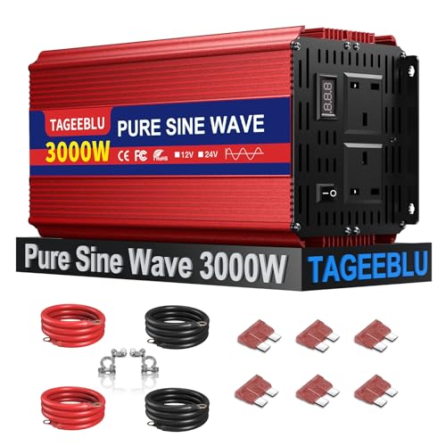 Pure Sine Wave Power Inverter 3000w DC 12V to AC 240V Voltage Converter with 2 AC Outlets LCD Remote Control for Motorhomes Trucks Boats Camping 6000W Peak Power