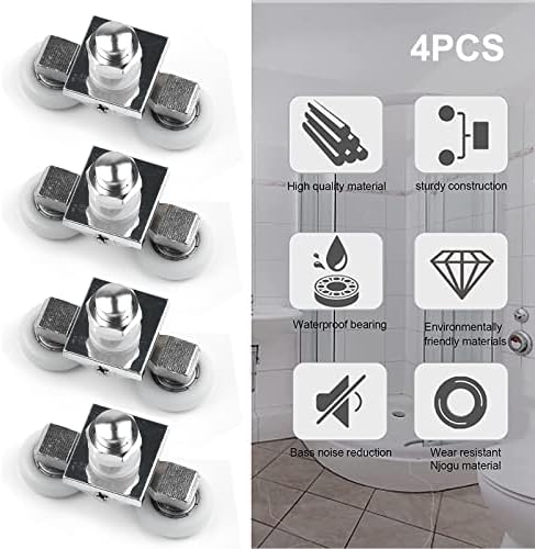 23mm Shower Door Rollers, 4pcs Sliding Shower Doors Wheels Replacement Roller Runner Wheel 2 Top & 2 Bottom Chrome Plated Door Roller fit Glass Holes 10mm