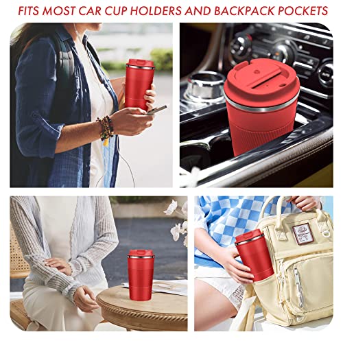 Image of Dycietx Travel Mug with Leakproof Lid,Insulated Reusable Coffee Mug for Hot&Cold Drinks /Tea,Portable Stainless Steel Thermal Takeaway Travel Coffee Cup for Car /Outdoor /Picnic /Office /School (Red)