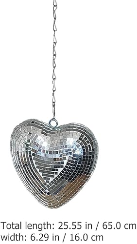 Miniatura 7 de VILLCASE Bolas de discoteca en forma de corazón, decoraciones de bola de discoteca plateada con cadena adjunta, colgante de luz reflectante para DJ