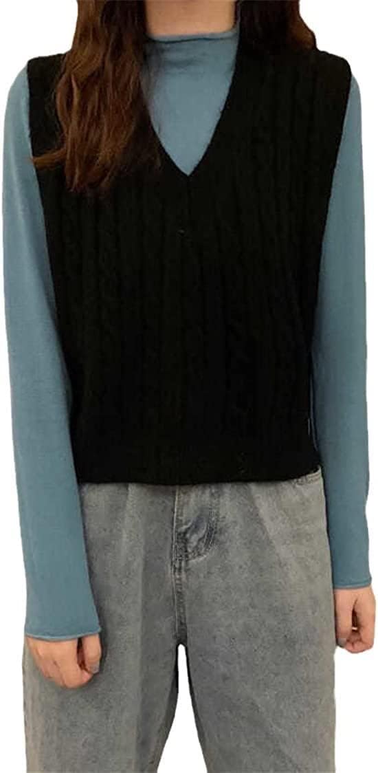 Tophacker Solid Color V Neck Sweater Vest Women Spring Fall Sleeveless Knitted Short Pullovers