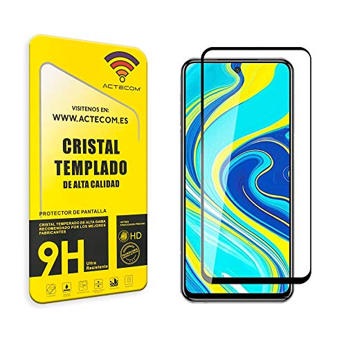 actecom® PROTECTOR PANTALLA Compatible con XIAOMI REDMI NOTE 9s 9D NEGRO CRISTAL TEMPLADO PARA XIAOMI REDMI NOTE 9s COMPLETO CON MARCO 2.5D