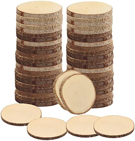 Kurtzy Natural Unfinished Wood Slices (50 Pack) - 6 - 7cm/2.36 - 2.76 inch Diameter - Wooden Log Circles with Bark and No Hole - for DIY Arts and Crafts, Christmas Ornaments and Wedding Decorations