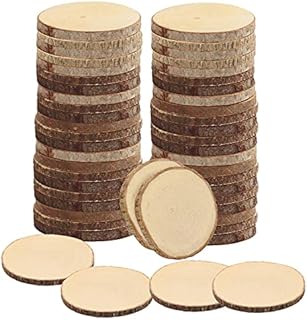 Kurtzy Natural Unfinished Wood Slices (50 Pack) - 6 - 7cm/2.36 - 2.76 inch Diameter - Wooden Log Circles with Bark and No Hole - for DIY Arts and Crafts, Christmas Ornaments and Wedding Decorations