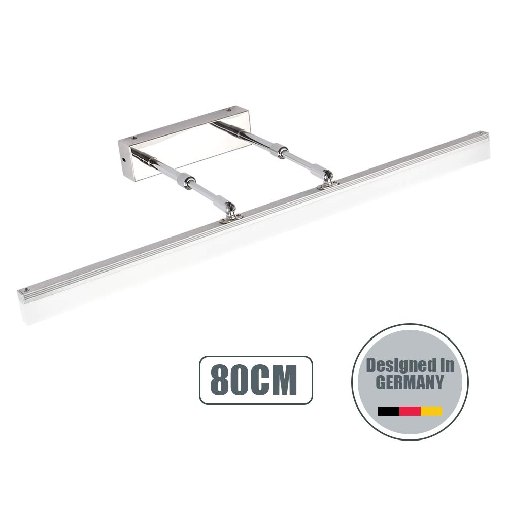 Klighten Lampada da Specchio a LED per Bagno18W 1170LM Bianco freddo 5500K Lampada da parete IP44 Lampada Specchio Bagno acciaio inox 80CM