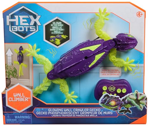 HEX BOTS Glow-in-The-Dark Gecko, Robot Radiocomandato Ricaricabile, Giocattolo Che Si Arrampica sulle Pareti, Fluorescente al Buio, 4+ Anni, Multicolore, 6075451
