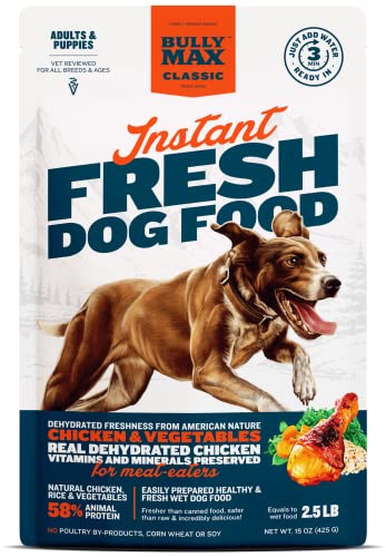 Instant Fresh Dog Food by Bully Max | Dehydrated Raw Dog Food for All Breeds and Ages | Wet Dog Food Alternative | Natural Chicken Recipe Complete Meal or Dog Food Topper | Makes 2.5 Lb Wet Food