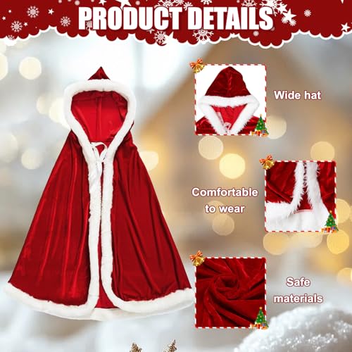 YISKY Roter Weihnachtsumhang mit Kapuze, Damen Santa Claus Kostüm, Rot Samt Mantel, 100 cm, Unisex, Elegantes Design, Perfekt für Weihnachten, Silvester, Cosplay & mehr