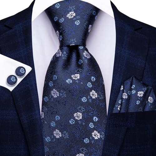 Image of Dubulle Mens Tie Set Solid Paisley Silk Striped Necktie for Men with Cufflinks Tie and Pocket Square