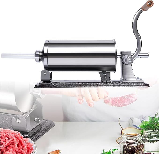 Embutidor de carne horizontal manual con 4 boquillas para preparar salchichas sin aditivos