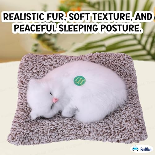 Image of FunBlast Cute Sleeping Cat Plush Toy with Meow Sound, Gift for Kids, Toy Accessories for Car Dashboard (TD-748-Full-White)