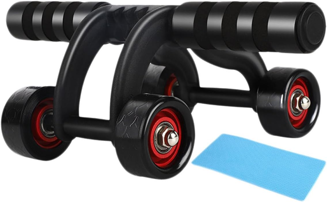 Abdominal Fitness Roller Four-wheel Exercise Wheel with Dual Bearings, Anti-skid Core Training Equipment for Men and Women, Includes Kneel Pad and Brake Board for Home Workout