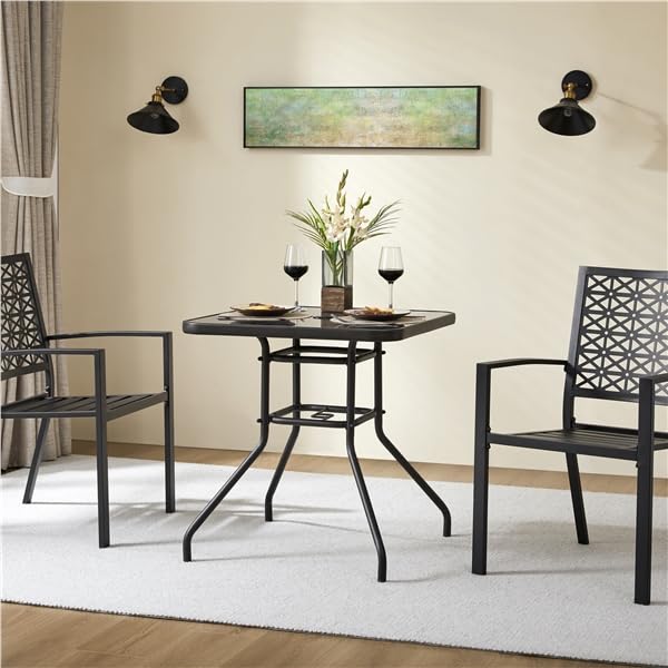 Yaheetech Table de Jardin Ronde en Verre et Métal avec Trou pour Parasol 70 cm x 70 cm Noir