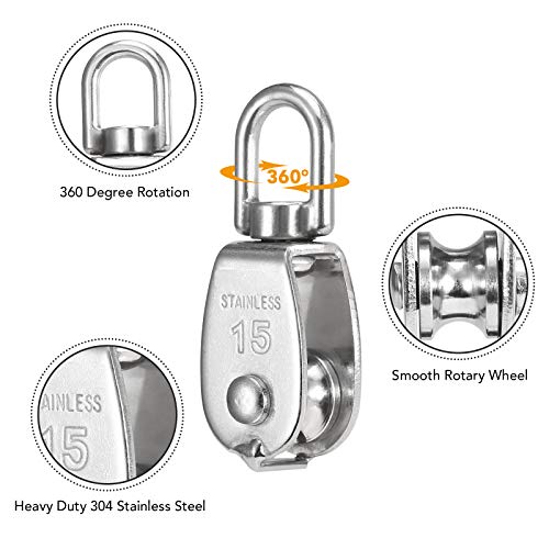 Polia, Andoer 3 peças de elevação única polia de aço inoxidável para serviço pesado, única roda, blo