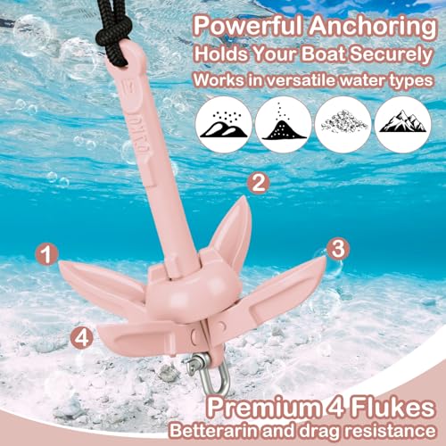 Image of Lounsweer 2 Pack 1.5 /3.5 lb Marine Kayak Anchor Kit Folding Grapnel Anchor Kit Boat Kayak Fishing Accessories for Small Boats Kayaks Canoe Paddle Boards