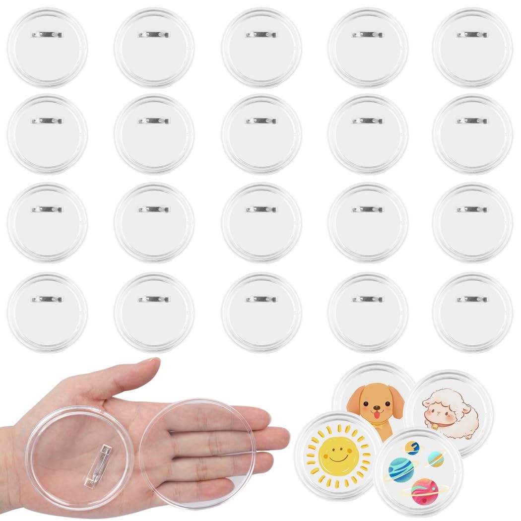 25 Stk. Button-Badges mit Pins, klare 2,8-Zoll Button-Badges aus Acryl, Acryl-Badge-Maker für Bastelzubehör, leeres Bild-Button-Badges-Set, runde Foto-Buttons für DIY-Projekte
