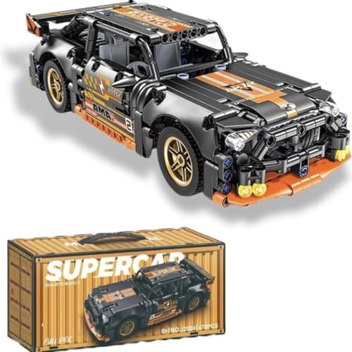 Image of 1:18 Scale Pull Back Racing Car Building Block Set (422-520 PCS) | Creative Assembly Toy for Collectors & Enthusiasts | Compatible Brick Model Kit (Orange Mustang)