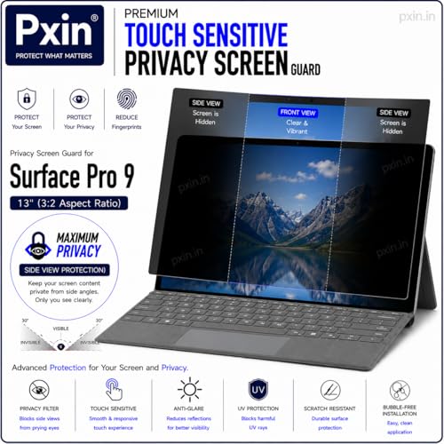 Image of Pxin Aura | Compatible with Microsoft Surface Pro 9 | Touch Sensitive Privacy Screen | Anti Blue | Anti Glare | UltraThin for Hyper Touch | Anti UV | Privacy Filter