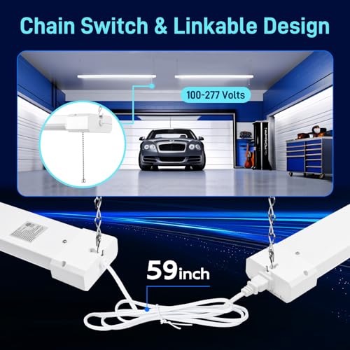 hykolity 5000k led shop light linkable 4ft daylight 42w led ceiling lights for garages workshops basements hanging or flushmount included power cord and pull chain 4400lm etl- 1 pack