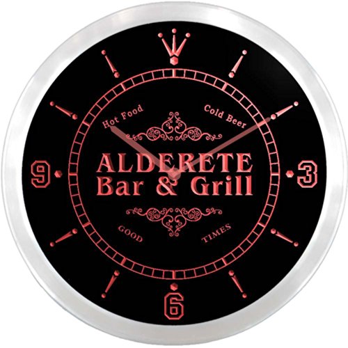 Ncu00490-R Alderete Family Name Bar & Grill Cold Beer Neon Sign Led Wall Clock #TOP8