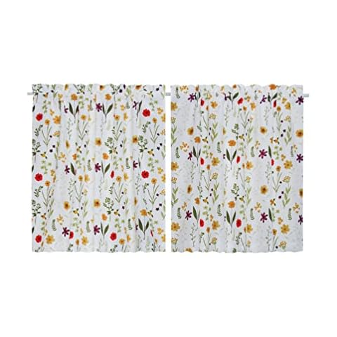 Curtains Flower Watercolor Window Drapes 30X36 Inches Flower and Leaves Tiers for Kitchen Bathroom Living Room Bedroom Nursery Cover