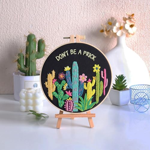 Image of Louise Maelys Cactus Embroidery Kit for Beginners Plant Gift DIY Craft | Cross Stitch Kits for Adults Featuring Funny Cactus Artwork. Needlepoint Kit for Beginners to Enjoy Creative DIY Embroidery