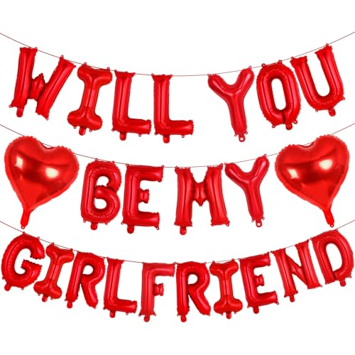 16 Inch Red WILL YOU BE MY GIRLFRIEND Balloons Foil Proposal Confession Balloons Valentines Day Balloon Love Balloon Banner for Wedding Engagement Galentines Day Bridal Shower Decor