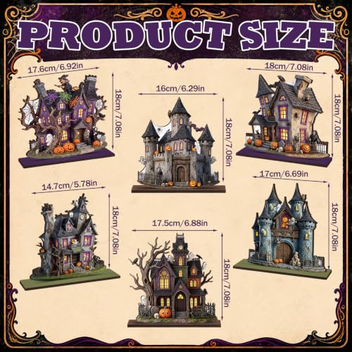Image of Yuntau 6 Pcs Halloween Wooden Table Decorations Haunted House Table Centerpiece Decor Spooky Ghost Pumpkin Castle Tabletop Signs with Stands, Rustic Tiered Tray Mantel Decor for Halloween Party