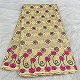 Nina He 5 Yards Swiss Fabric Latest Heavy Beaded Embroidery African 100% Cotton Voile Lace Popular Dubai Style for Wedding Party (Yellow)