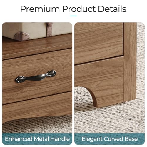 LINSY HOME Farmhouse Coffee Table with Storage, Wood Coffee Table for Living Room, Open Display Area and Storage Drawers with Metal Handles, Chic Style with Curved Base, Walnut by LINSY HOME - Used condition - Image 4