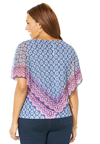Catherines Women's Plus Size Poncho Duet Blouse - 4X, Teal Border Green (5681) #TOP2