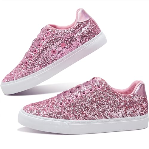 Jeekopeg Glitter Sparkly Fashion Sneakers Shiny Casual Shoes Bling Sequin Concert Low Cut Lace up...