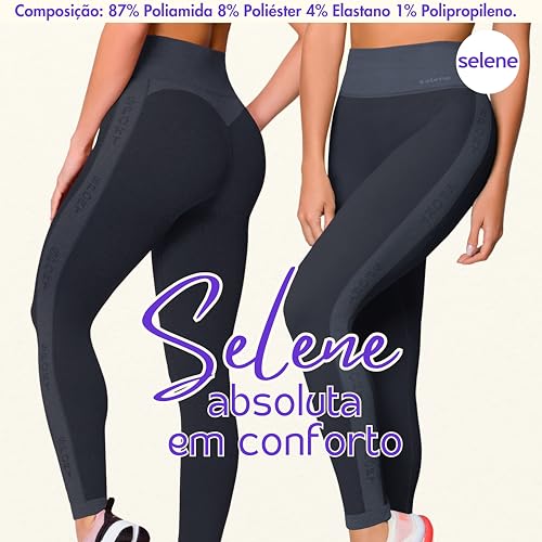 SELENE Calça Legging Academia Sem Costura Cintura Alta Fitness Feminino Adulto, Preto Mescla (20945)