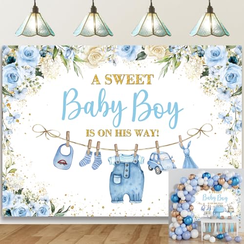 Blue Baby Shower Backdrop for Boys, 6x4FT