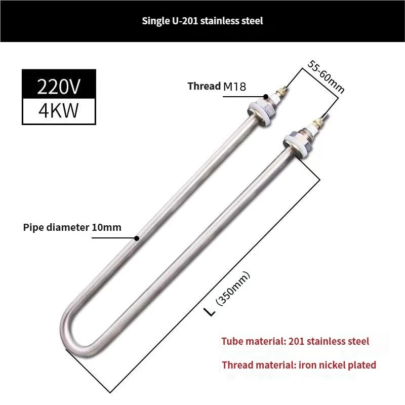 Element Heating U Shape Immersion Heater 220V Electric Heating Element - M16/M18 Thread, 1KW/1.5KW/2KW/3KW/4KW Options(220V/4KM,M18)