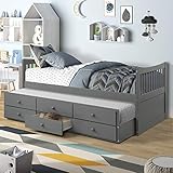 LZ LEISURE ZONE Captain’s Bed Twin Daybed with Trundle Bed and 3 Storage Drawers (Dark Grey)