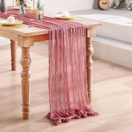 1 caminho de mesa de gaze rosa empoeirado, 89 cm x 183 cm, pano de queijo rosa