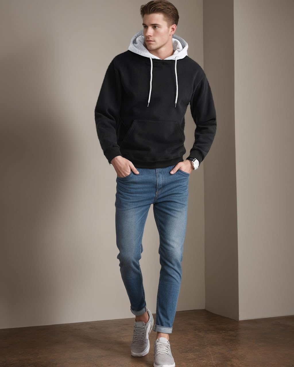comefohome Hoodie Herren Pullover Langarm Sweatjacke Kapuzenpullover Farbblock Sweatshirt