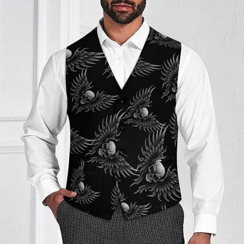 Skull with Wing Men's Suit Vest Business Formal Waistcoat Vest with 2 Pockets for Wedding Party2