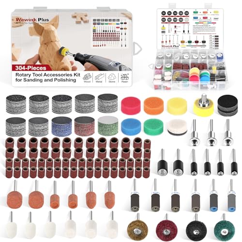 WEWINK PLUS 304PCS Rotary Tool Sanding Kit, 1 Inch Wet Dry Sanding Discs & Polishing Accessories for Dremel Tool, Sanding Drums for Resin 3D Print Wood Jewelry Metal Clay