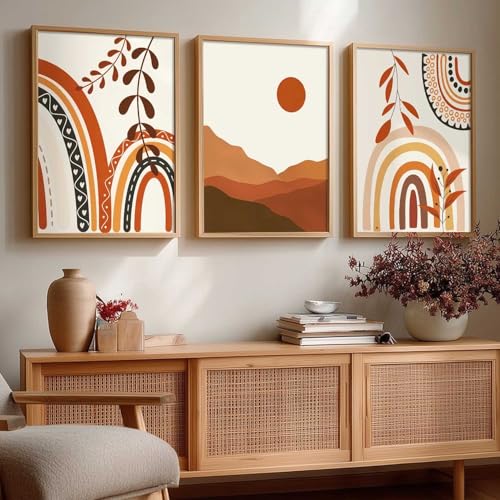 Image of kotart Home Decor Boho Painting Decorative Wall Art poster With Frame For Living Room Bed Room Hotel Wall Decor Digital Reprint Set of 3 (19X25 inch)