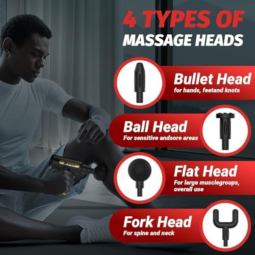 Image of Massage Gun | Deep Tissue Handheld Massagers | 4 Massage Heads | 6 Adjustable Speeds | Massagers for Muscle Pain Relief Recovery | Percussion Massage therapy | Massage Gun for Back Leg & Full Body
