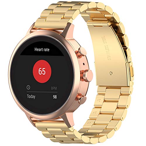 Fit for Garmin Vivoactive 4s Bands, 18mm Metal Feminine Replacement Watch Band Wristband Straps Bracelet Fit for Fossil Women's Gen 4 Venture HR/Fossil Women's Gen 3 Venture (Gold)