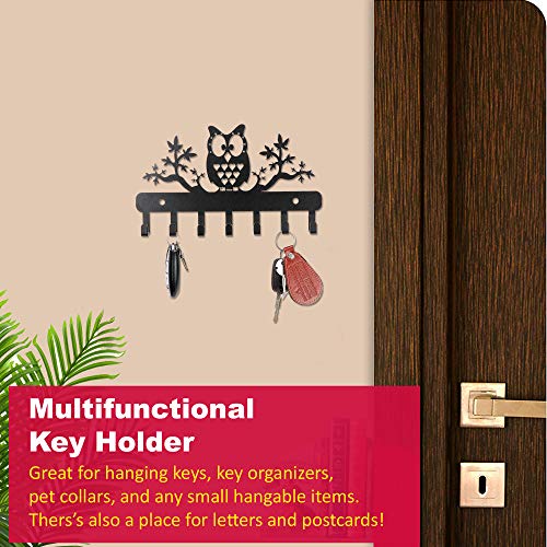 Image of Sehaz Artworks Metal Key Holder for Home | Bird Key Hooks | Key Holder for Home Decor Stylish | Key Stand for Wall (7 Hooks, Black)