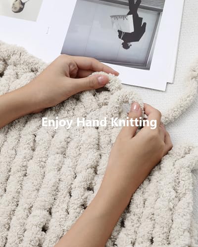Image of Cozyful Chunky Yarn for Hand Knitting, #9 Thick Jumbo Big Chunky Yarn for Crocheting, Super Chunky Knit Blanket Yarns, Large Chunky Chenille Yarns, 8 Pack (30 yds 8 oz Each Skein), Beige White